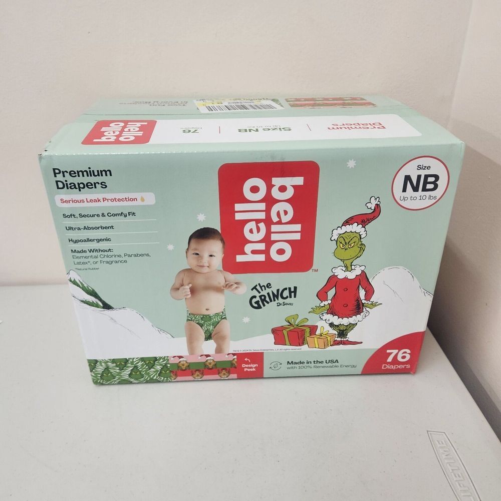 76 Cnt Hello Bello NB Diapers Up To 10lbs Max Grinch Who Stole Christmas Holiday